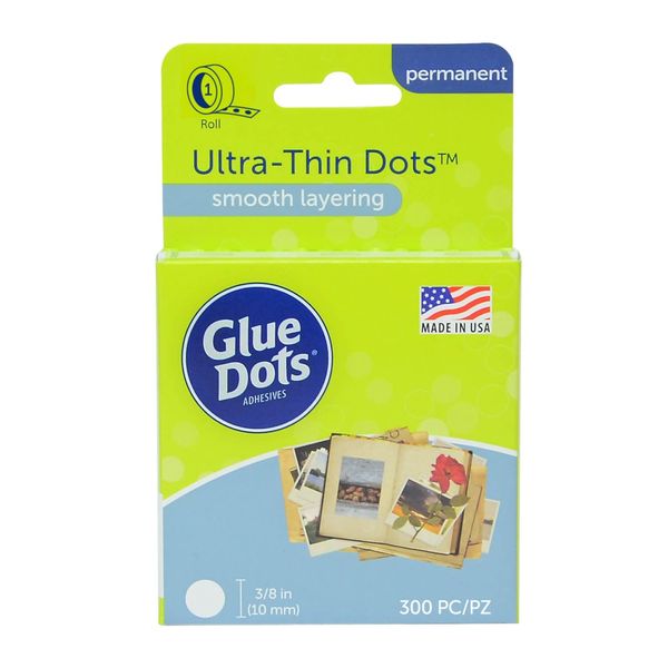 Glue Dots Clear Dot Roll, Ultra Thin .375" 300/Pkg - 174922