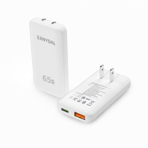 Ernydal 65W GaN USB c Charger,Flat USB Wall Charger,Slim USB Wall Charger with Foldable Plug for Travel, 2-Port with PD 3.0 & GaN PPS Charger