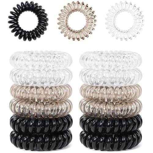 Qufiiry Pack of 12 Spiral Hair Bobbles, Elastic Hair Ties, Braid Elastic, Hair Scrunchies, Hair Bobbles, Hair Bobbles, Plastic Spool, for Girls and Women
