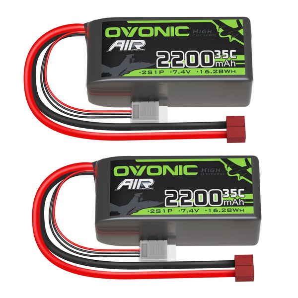 OVONIC 2S Lipo Battery 35C (Burst 70C) 2200mAh 7.4V Lipo Battery with Dean-Style T Connector for RC Airplane Helicopter Quadcopter FPV Racing Drone(2 Packs)