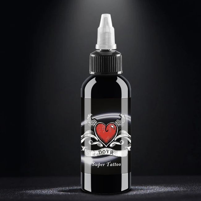 DLD Pair of Winged Hearts All Purpose Tattoo Ink Super Black Standard Pigment Permanent Tribal Line Drawing Vegan Tattoo Supplies Pure Black (4oz/120ml)