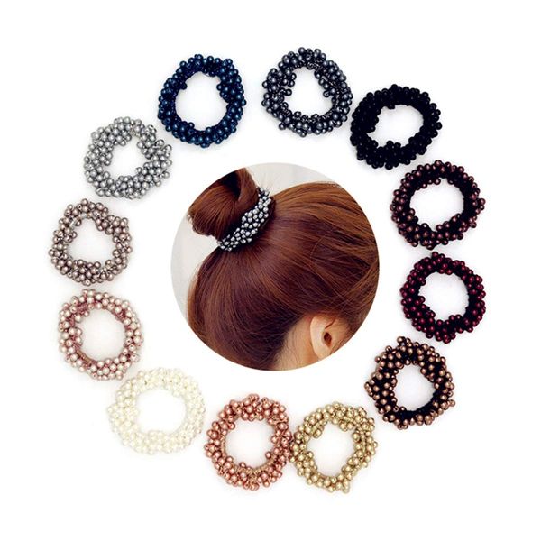 Xiwstar 9Pcs Women Girls Fashion Beaded Bracelet Hair Ties Hair Bands Ropes Scrunchie Ponytail Holder