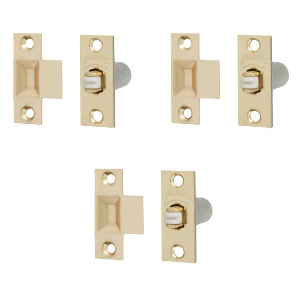Adjustable Roller Catch Spring Loaded Latch Lock for Internal Doors | Brass Plated | Pack of 3