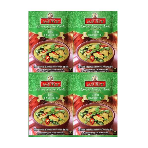 Makloy Curry Spice, Green Curry Paste, 1.8 oz (50 g) x 4 Bags Set