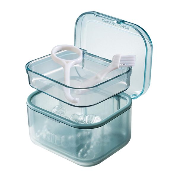 Violotoris 3 Layers Retainer Case, Retainer Box, Removable Storage, Drain Storage, Soaking Layer, Tightly, for Long-Term Use(Blue)