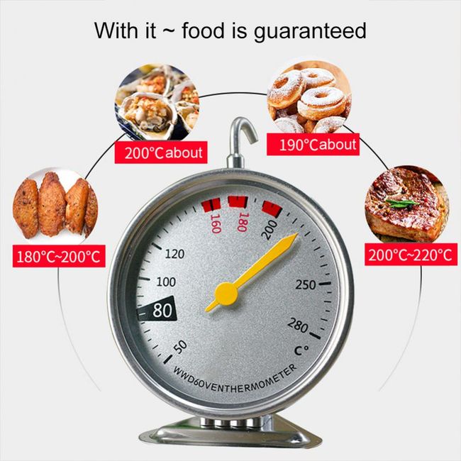 New Stainless Steel Oven Thermometer Hang Or Stand Large Dial Baking BBQ Cooking  Meat Food Temperature Measurement