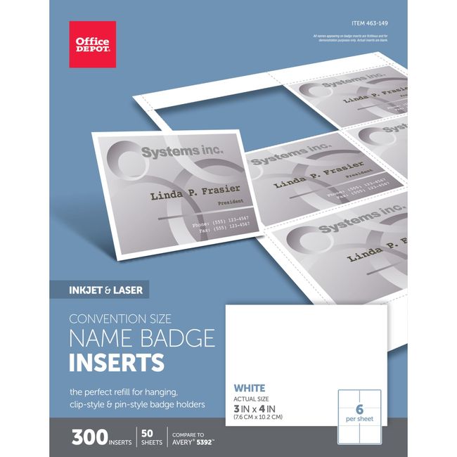 Office Depot Badge Inserts, 3in. x 4in., White, Pack of 300, OD98845