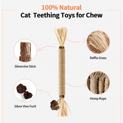 YWAOOH Cat Toys, 6 Silvervine Chew Sticks & 1PCS Organic Catnip & 1PCS Silvervine Powder, Cat Dental Toys for Kitten Teeth Cleaning, Matatabi Cat Toy
