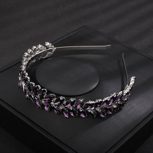 Teyglen Wedding Rhinestone Crystal Headband Bridal Crystal Hair Crown Handmade Full Black Red Blue Rhinestone Hair Pieces Band Vintage Headpieces Hair Jewelry for Wedding Prom Birthday Party (Purple)