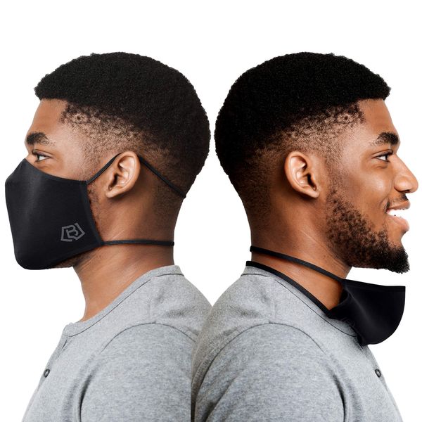 Boxere Breathable Face Masks Washable & Reusable UK 2-Pack Black Soft Cotton Fabric Mask with Easy On/Off Head Straps - Comfortable Face Covering for Men and Women (Black)