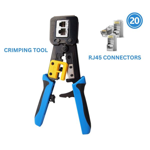 RJ45 Ethernet Cable Crimping Tool with 20 Pcs RJ45 Connectos