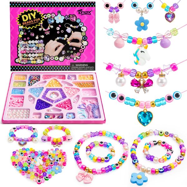 Tomons Charm Bracelet Making Kit for Girls, Beads for Jewelry Making Kit, Arts & Crafts Gift for Ages 3-12, Girls Toys 3 4 5 6 7 8 9 10 Year Old Girl Birthday Gifts Ideas