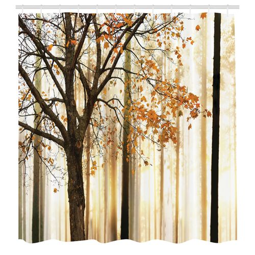 Ambesonne Autumn Shower Curtain, Fall Season Theme Picture of a Forest Tree Leaves an Abstract Woodland Background Print, Cloth Fabric Decor for Bathroom Set with Hooks, 69" W x 70" L, Orange Yellow