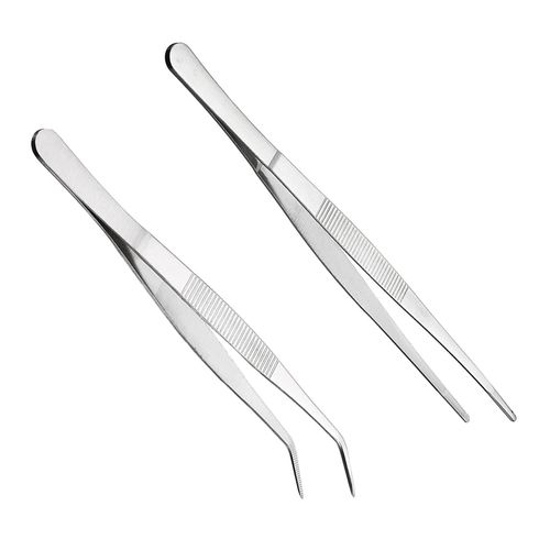 Curved Tweezers, Blunt Tweezers, 14 cm Stainless Steel Professional Non-Slip, Long Straight Tweezers, Pack of 2 Angled Tweezers for Water Pets, Corals, Crafts, Plant Shoots Repair