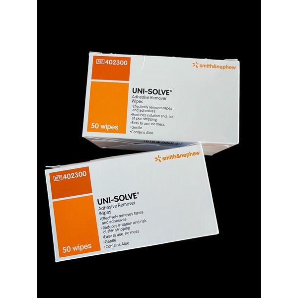 Smith & Nephew Uni-Solve Adhesive Remover Wipes 402300 Two Boxes of 50