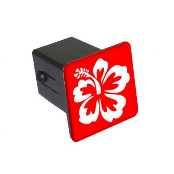 Graphics and More Hibiscus Flower - White On Red - 2" Tow Trailer Hitch Cover Plug Insert