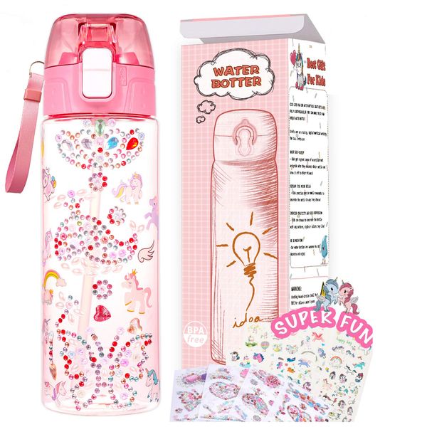 Y YOFUN Decorate Your Own Water Bottle with Tons of Glitter Gem & Unicorn Stickers, BPA Free Tritan Material, 20 oz, Kids Craft Kit & DIY Art, Gift for Girl Age 4 5 6 7 8 9 10 Years Old