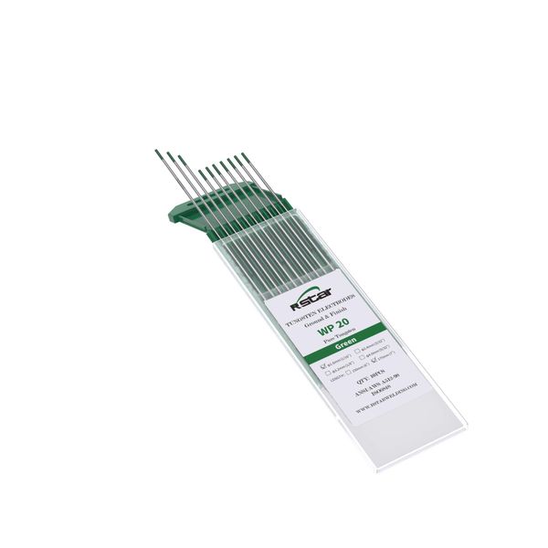 Rstar TIG Welding Tungsten Electrodes Pure Tungsten 1/16" x 7" (Green, WP) 10-Pack