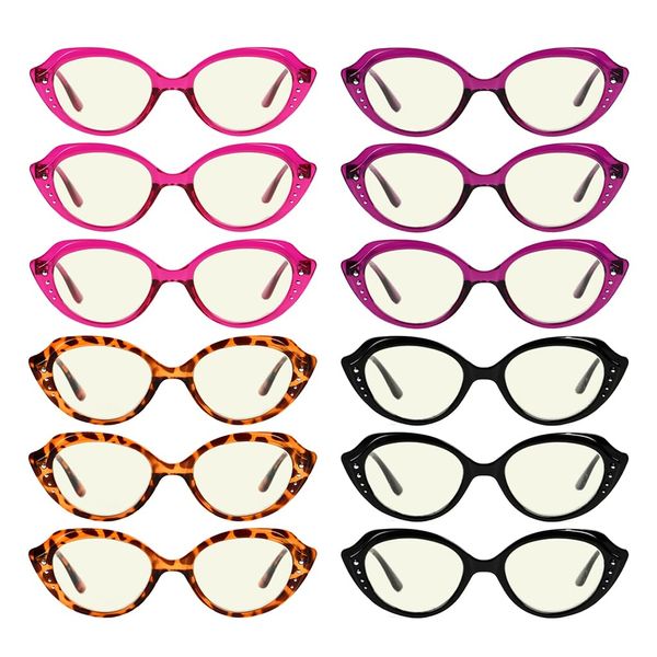 Eyekepper 12 pack Blue Light Blocking Reading Glasses Oval Computer Readers for Women +0.75