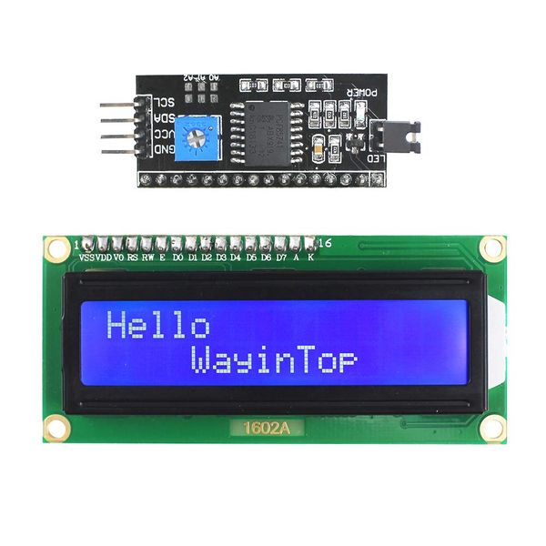 WayinTop 1602 LCD Display Module 16x2 Characters Blue Backlit Blank + IIC/I2C/TWI/SPI Serial Interface Serial I/F Module Port