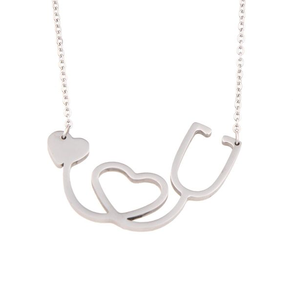 KUIYAI Doctor Nurse Stethoscope Stainless Steel Necklace with Heart (Stethoscope A Silver)