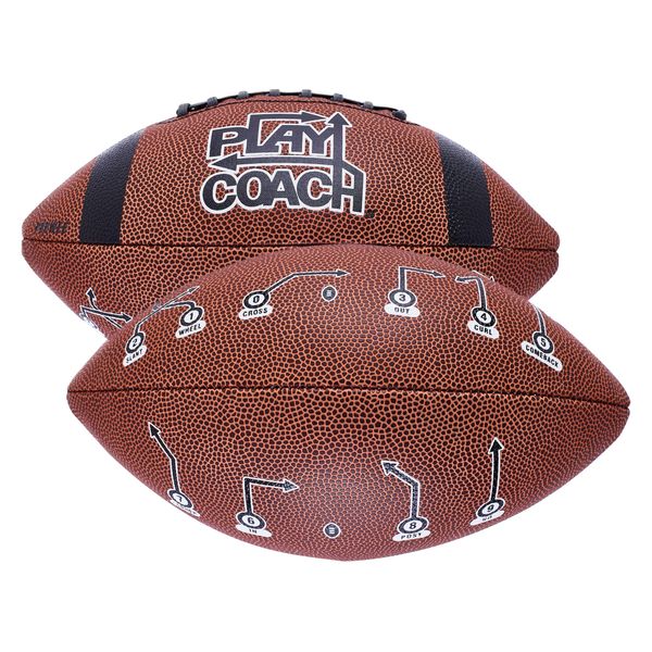 PlayCoach Junior Football with Route Tree for Kids 10 to 12 - Endorsed by Drew Brees, Beach Football, Junior Size Football, Leather Football (Blue, 10.5" x 5.9" Junior Sized)