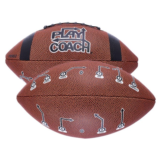 PlayCoach Junior Football with Route Tree for Kids 10 to 12 - Endorsed by Drew Brees, Beach Football, Junior Size Football, Leather Football (Blue, 10.5" x 5.9" Junior Sized)