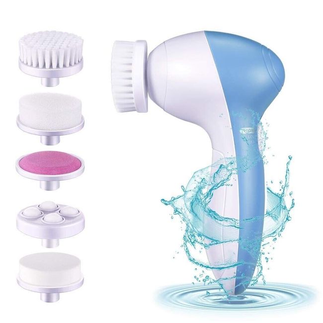 UBBETTER 5 in 1 Waterproof Facial Cleansing Brush Set 2 Speed 5 Brush Heads Blue