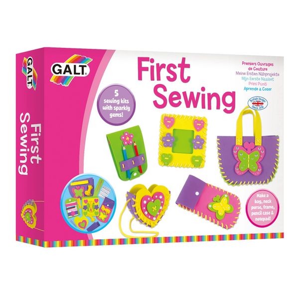 Galt First Sewing Kit - 5 Childrens Sewing Kits, Craft Kit for Kids - Introduction to Sewing, Colourful Learn to Sew Set - Step by Step Guide - Make a Bag, Frame, Purse and More - Ages 5 Years Plus