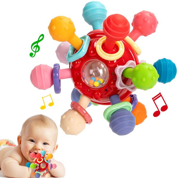 Baby Sensory Teething Toys, Baby Teethers Montessori Toys for 0-6 6-12 Months, Gifts for 1 Year Old Boys Girls Infant Newborn 0 3 6 9 12 18 Months Toys, Baby Rattle Chew Toys, Toddler Learning Toys