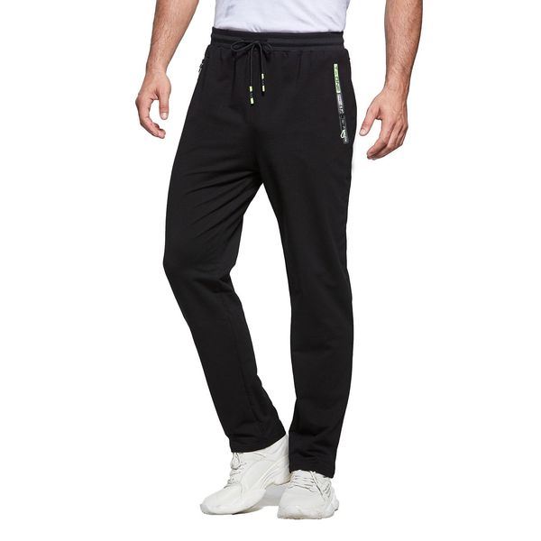 JustSun Jogginghose Herren Baumwolle Sporthose Herren Lang Trainingshose Männer Sweatpants Freizeithose Sport Hosen Herren mit Reissverschluss Schwarz L