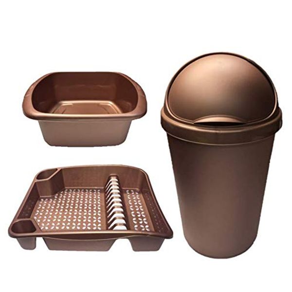 KetoPlastics ROSE GOLD 3 PIECE KITCHEN SET - KITCHEN BIN, RECTANGLE BOWL & DRAINER