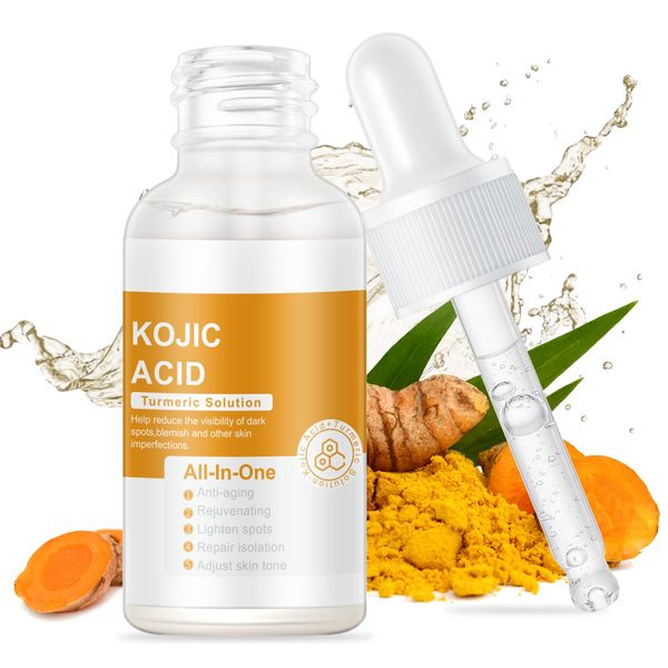 Kojic Acid Turmeric Face Serum, Lightening Turmeric Face Serum for Dark Spot Removal, Anti Aging Moisturzing Facial Serum