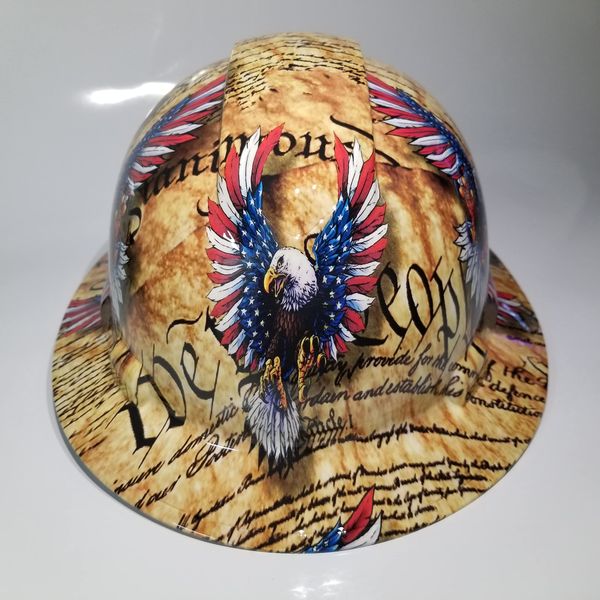 Wet Works Imaging Customized Pyramex Full Brim Trump Constitutional Eagles Hard HAT with Ratcheting Suspension Custom LIDS Crazy Sick Construction PPE