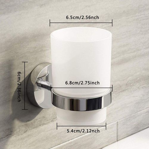Toothbrush Holder, Frosted Glass Tumbler Stainless Steel 18/10 Wall Mounted