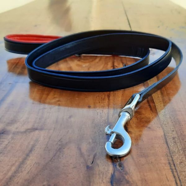 Black Leather Dog Leash With Padded Handle Training Pet Lead 5.5 Ft Heavy Duty