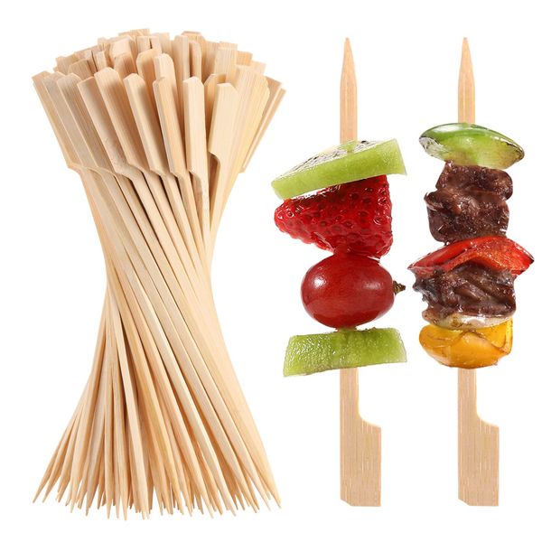 120 PCS Bamboo Skewers for Appetizers, 9 cm Toothpicks, Cocktail Picks for Drinks, Fruit Kababs, Sausage, Barbecue Snacks, Natural Wooden Paddle Skewer Mini Food Sticks, Charcuterie Accessories