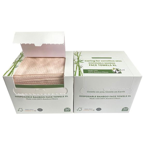 Caring For Sensitive Skin Disposable Bamboo Face Towels,Biodegradable Unscented Face Towelettes,Makeup Remover Dry Wipes,Super Soft Skin Care Face Cleansers Towelettes,XL 50 Count/Box (Pack of 2)