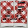 2 SAME MICROFIBER TOWELS (15" x 25") BBQ,GRILL,EAT,CHILL, REPEAT, RED & WHITE,GR