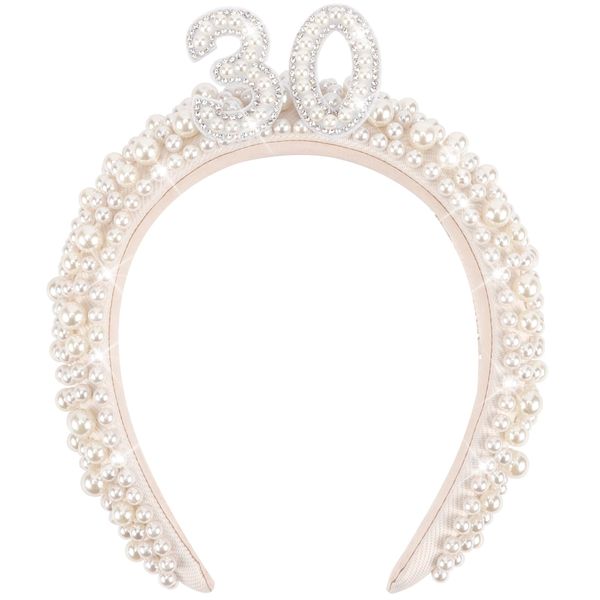 FASOTY 30th Birthday Crown 30th Birthday Headbands For Women Rhinestones Tiara With Pearl Happy 30th Birthday Outfit Gifts For Women Wedding Birthday Accessories For Women