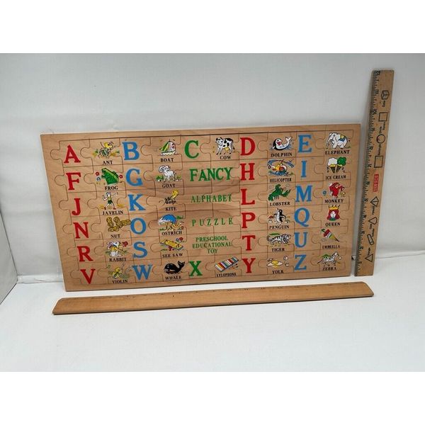 Vintage Colourful Kids Toys Wooden Fancy Alphabet Puzzle Preschool Education Toy