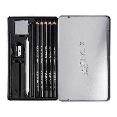 LYRA Rembrandt Art Specials, Fine Art Sketching Pencil Set, Metal Box, 12 Piece Charcoal Set, Assorted Pencils and Accessories, Ideal for Professionals & Students