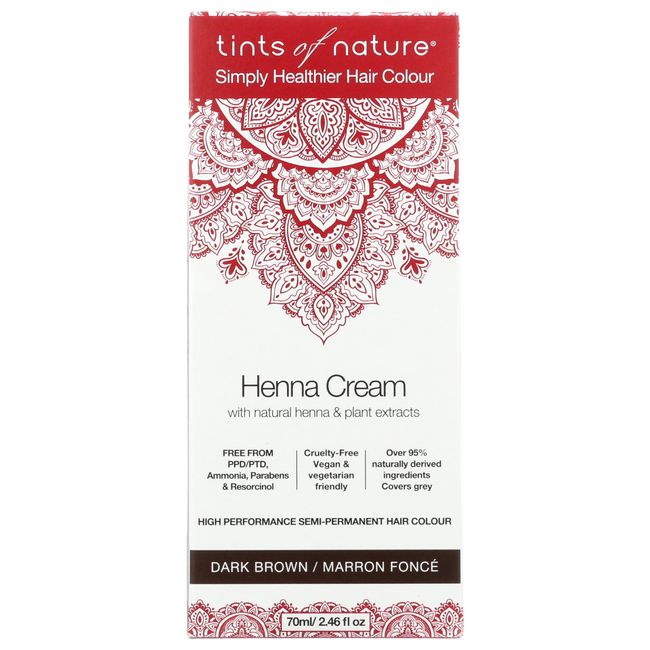 Tints of Nature Simply Healthier Hair Colour, Henna Cream Dark Brown, Semi-Permanent Hair Colour, 2.46 Oz