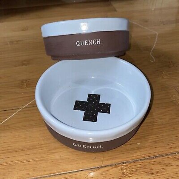 RAE DUNN Chocolate Rare Collection 5” Ceramic Pet Bowl Dish Set Of 2 QUENCH