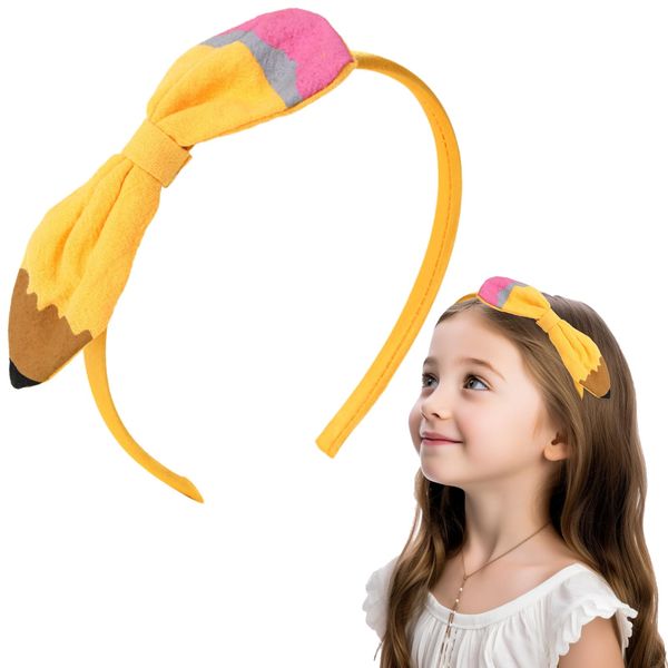 CIVFCRT Back to School Headbands Yellow Pencil Headbands for Baby Girls' First Day of School Bow Hair Accessories Back to School 1Pcs (Style 2)