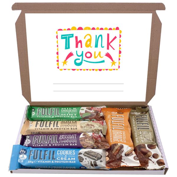 Fulfil Protein Bars & Vitamins Chocolate 6x60g Gift Box Hamper Snack Low Sugar Carbs Fulfill Bar (Thank You)