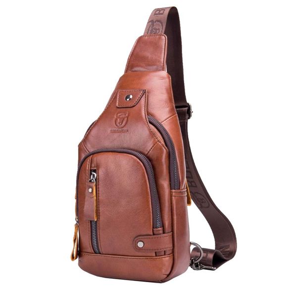 Hebetag Leather Sling Bag Hiking Daypack for Men Women Outdoor Travel Camping Fishing Crossbody Shoulder Chest Pack Backpack