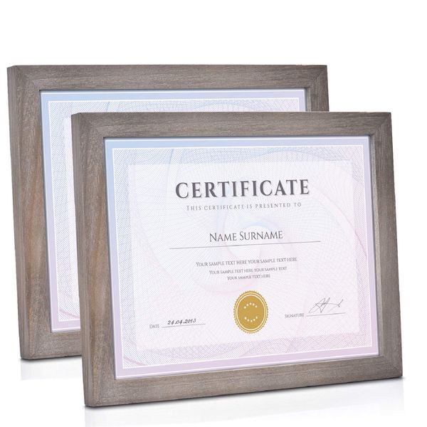 Emfogo Picture Frames 8.5 x 11 Certificate Frames Diploma Frame with Stand Rustic Wood Document Frames with High Definition Glass for Wall or Tabletop Display Set of 2 Weathered Grey