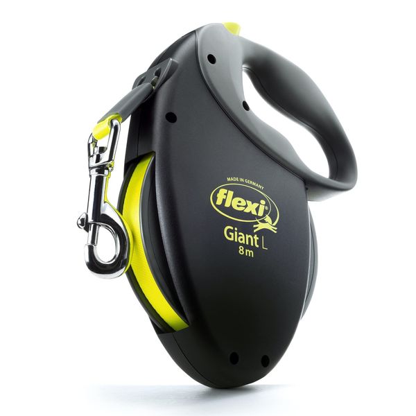 Flexi Giant L Retractable Dog Leash (Tape), Large, Black/Neon