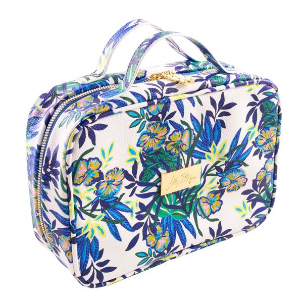 Lilly Pulitzer Cosmetic Case with Two Zippered Pockets, Vinyl Window, and Handles, Easy to Clean Travel Toiletry Bag, Travel Makeup Bag with Gold Details, The Hottest Spot